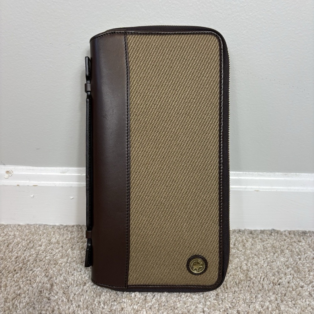 New‎ Hunting World Long Wallet Travel Leather Canvas Italy Made